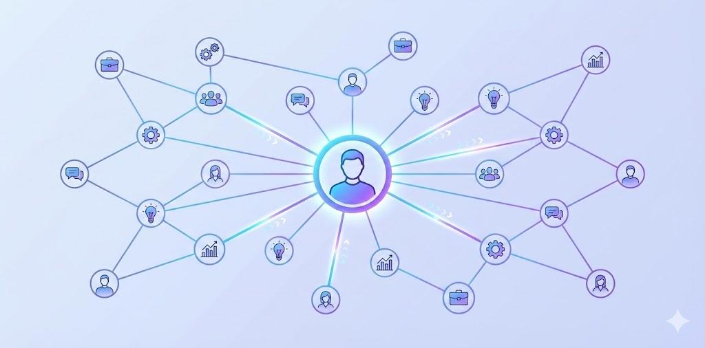 Illustration of a professional networking web with meaningful connections