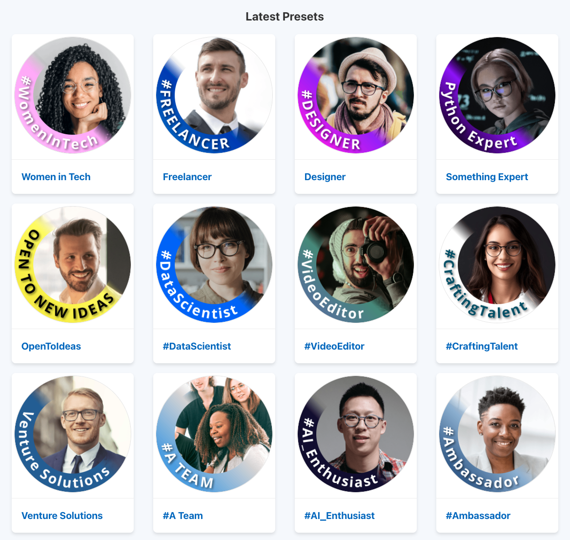 Frame Generator presets gallery showing various professional frame templates