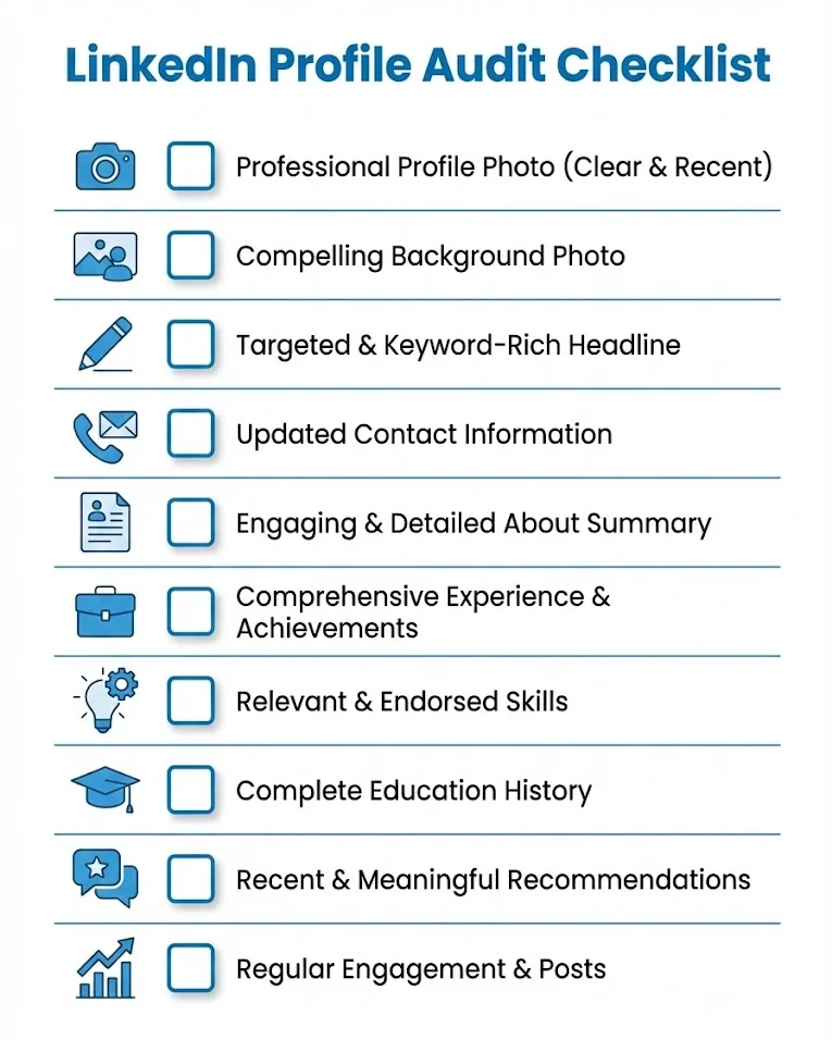 LinkedIn profile audit checklist infographic