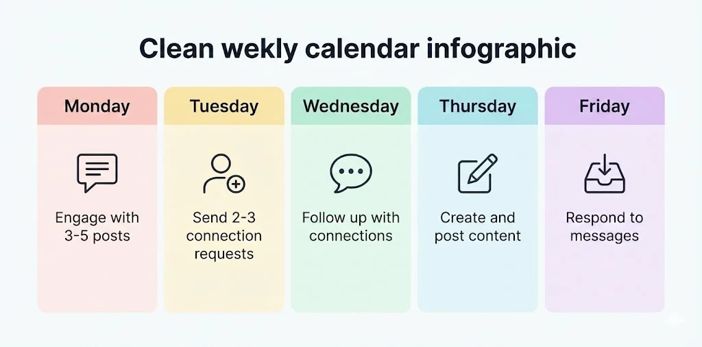 Weekly LinkedIn networking routine calendar