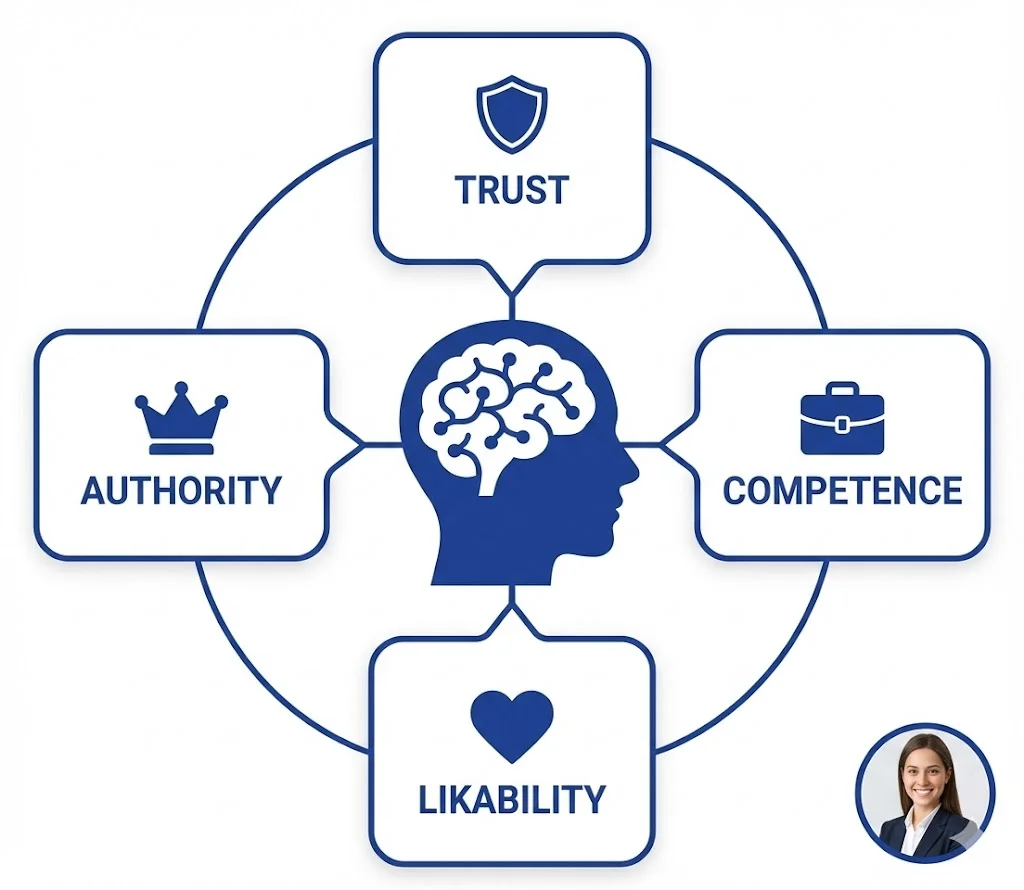 Infographic illustrating psychological principles of profile photo facial expressions and colors